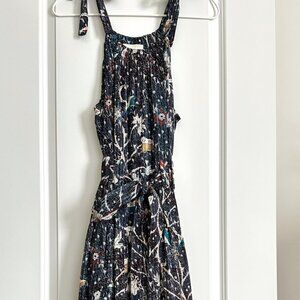 ULLA JOHNSON Mariam Floral Tie-Strap Sleeveless Midi Dress in Navy Multi Size 2